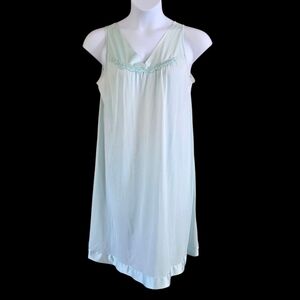 VINTAGE VANITY FAIR BLUE NITE GOWN SLIP SILKY CHEMISE WOMENS SZ LARGE SATIN TRIM